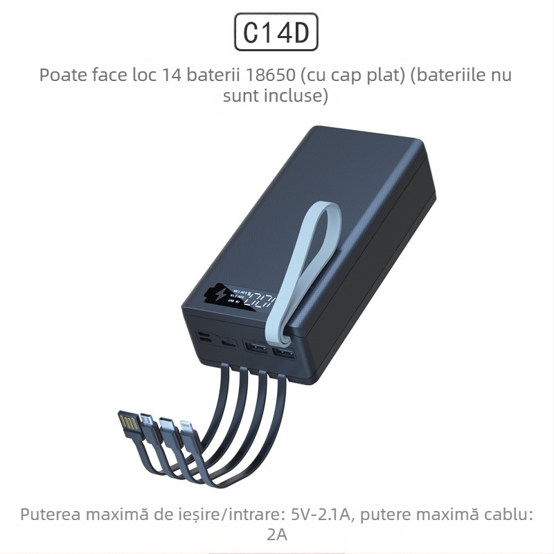 Kit de încărcare pentru carcasa de baterii 18650, 14 celule, conexiune cu 4 fire fără sudură, carcasă detașabilă pentru sursă de energie mobilă, încărcare rapidă