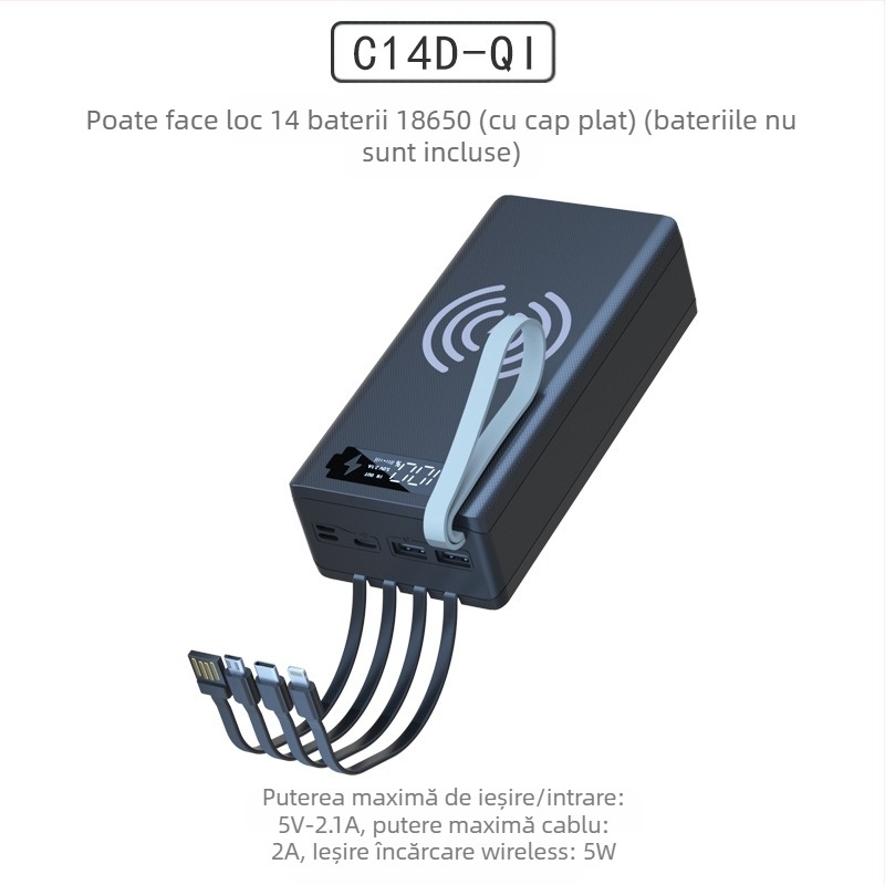 Kit de încărcare pentru carcasa de baterii 18650, 14 celule, conexiune cu 4 fire fără sudură, carcasă detașabilă pentru sursă de energie mobilă, încărcare rapidă