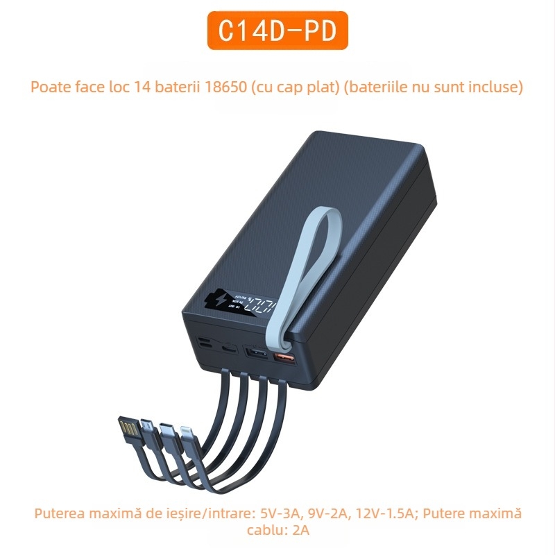 Kit de încărcare pentru carcasa de baterii 18650, 14 celule, conexiune cu 4 fire fără sudură, carcasă detașabilă pentru sursă de energie mobilă, încărcare rapidă