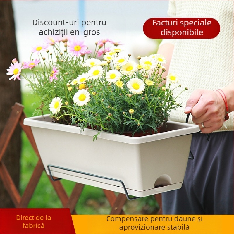 Ghiveci dreptunghiular din rășină, turnat prin injecție, rezistent la coroziune și durabil, potrivit pentru montare pe perete, birou sau podea, stil pastoral