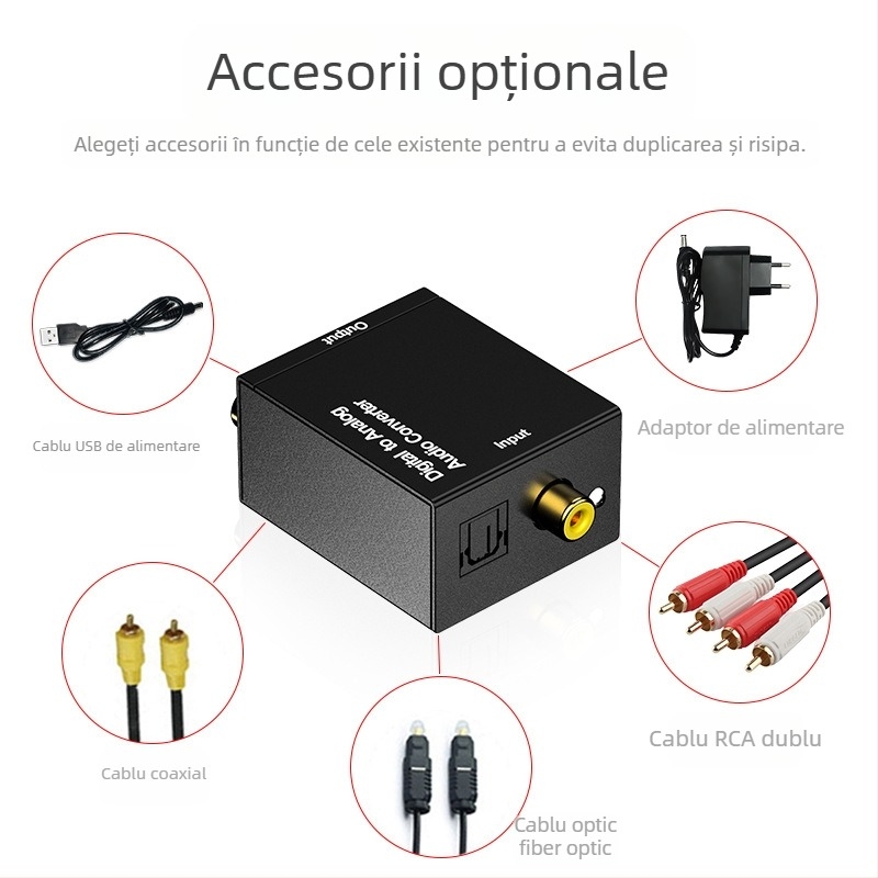 Convertor Digital-Analog cu intrări optice și coaxiale și ieșire stereo de 3,5 mm (HC-01DA)