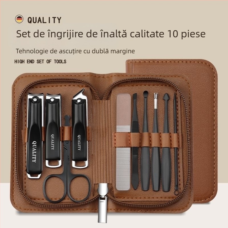 Set portabil pentru tăierea unghiilor – instrumente din oțel inoxidabil, include tăietor pentru nas, clește oblic și linguriță pentru urechi