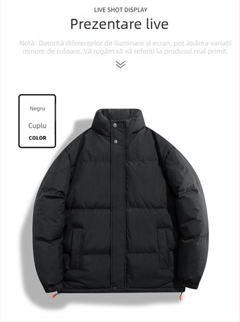 Palton din bumbac - guler înalt, fără glugă; Material: 100% poliester; Umplutură: poliester-bumbac; Captușeală: poliester