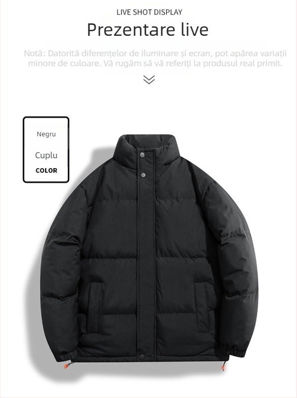 Palton din bumbac - guler înalt, fără glugă; Material: 100% poliester; Umplutură: poliester-bumbac; Captușeală: poliester