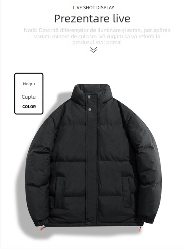 Palton din bumbac - guler înalt, fără glugă; Material: 100% poliester; Umplutură: poliester-bumbac; Captușeală: poliester