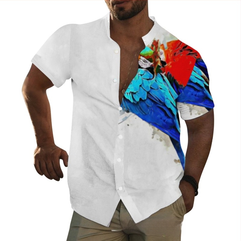 Cămașă hawaiană pentru bărbați, imprimeu animal, guler stand, mâneci scurte, croială lejeră, imprimare digitală, 96% poliester