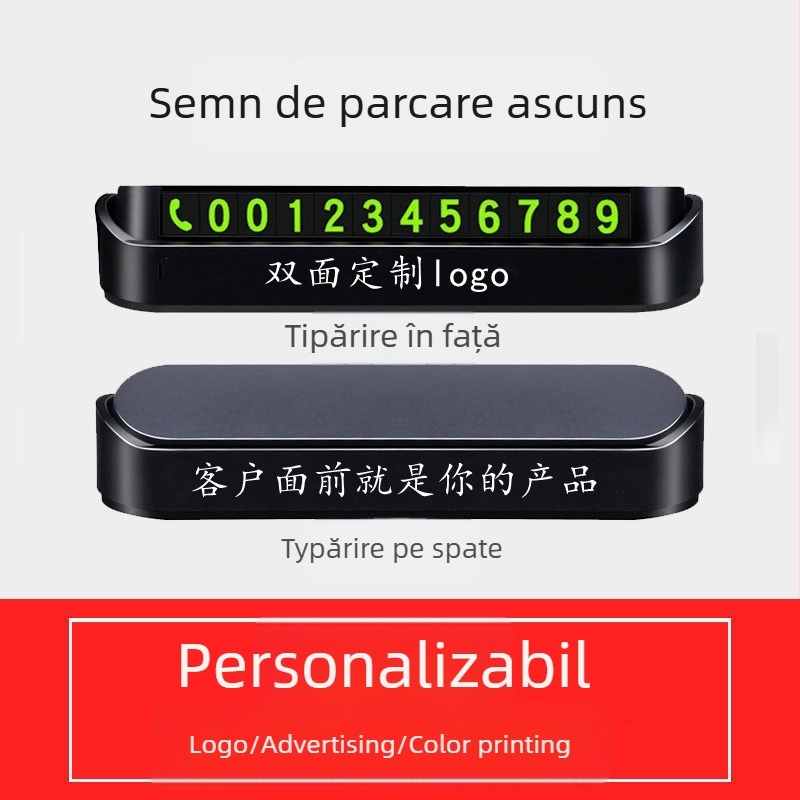 Plăcuță temporară de parcare de Songtuo cu rolă metalică ascunsă, model T2, construcție metalică, logo imprimat, personalizare disponibilă.