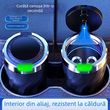 Scrumieră auto cu capac care se deschide printr-un click și iluminare, model universal, din plastic turnat prin injecție