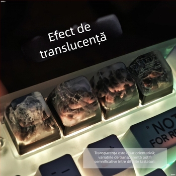 Keycap din rășină pentru tastatură mecanică, cu motiv peisaj în stil tuș: Marele Zid, munți și vale