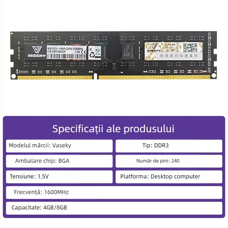 Vaseky DDR3 8GB Memorie Desktop 1600MHz 288-pin Dual Channel