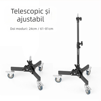 Sprijin pentru iluminat pentru fotografie din aliaj de aluminiu, greu, cu sistem de role, pliere, design cu două secțiuni, înălțime 81 cm, sarcină 80 kg