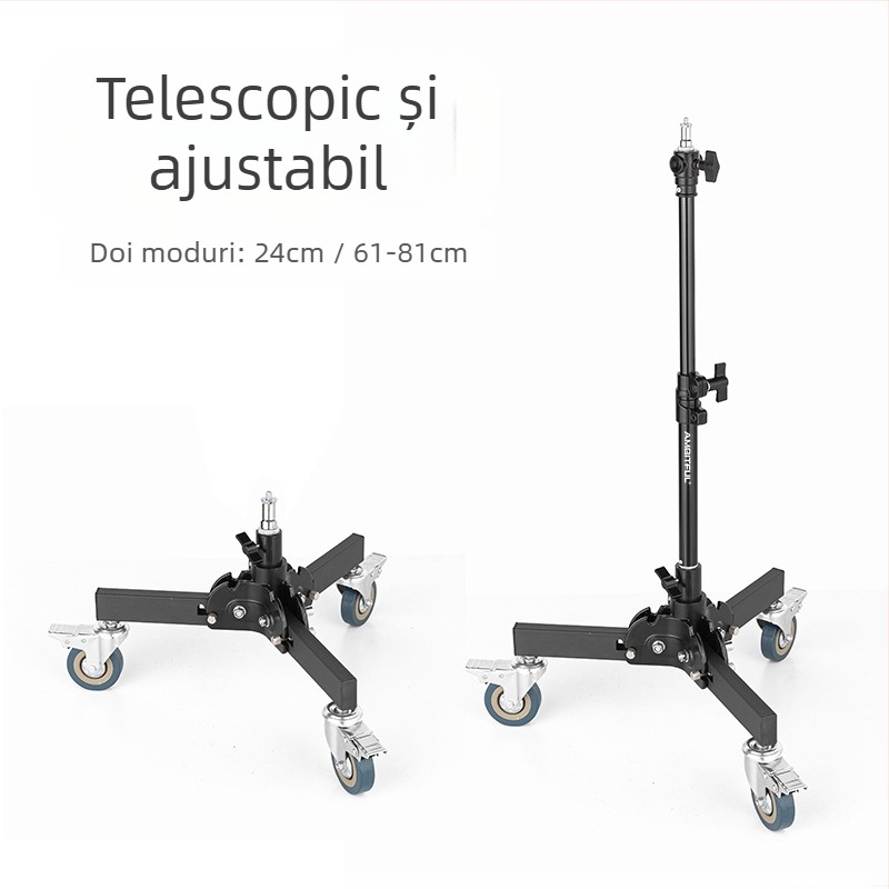 Sprijin pentru iluminat pentru fotografie din aliaj de aluminiu, greu, cu sistem de role, pliere, design cu două secțiuni, înălțime 81 cm, sarcină 80 kg