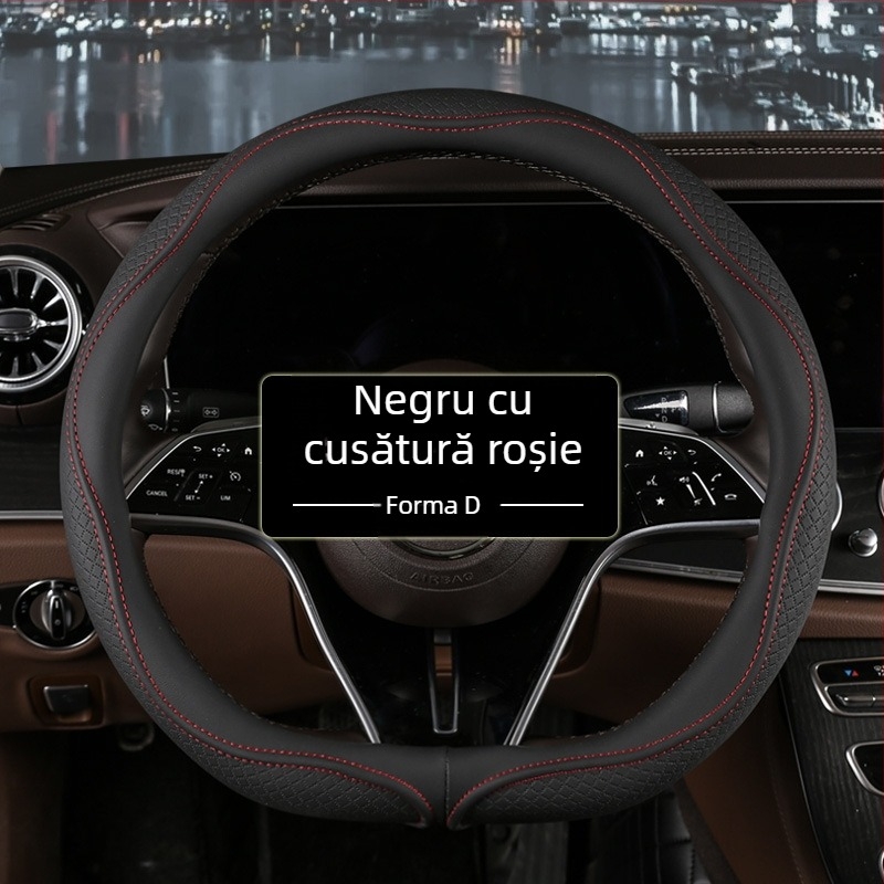 Acoperire volan tip D, relief diamantat, universală, din piele artificială, anti-derapantă și respirabilă