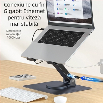 Suport pentru laptop cu hub, încărcare PD 100W, rotativ, port Gigabit Ethernet, modelele E13SU, E17SU, E17SU PRO