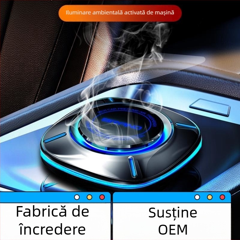 Difuzor auto de aromă cu lumină ambientală; parfum Gardenia; conținut 10–20 ml; material PC; montaj pe scaun; volatilizare peste 90 de zile