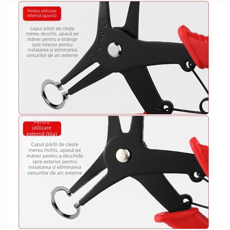 Record work Clește Circlip două în unu, interne și externe, cap fix, unghi cap 0°, greutate 108/128 g