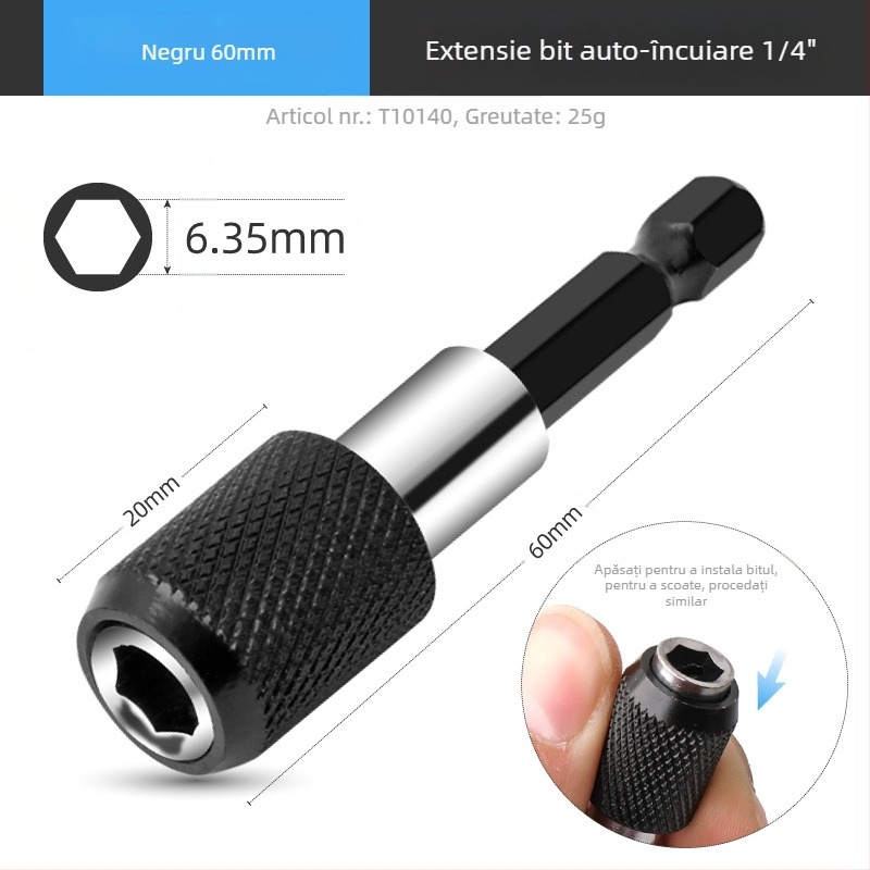SteelMaster Bară de extensie pentru biți de burghiu, cu cuplaj magnetic auto-blocant și unealtă hex cu schimbare rapidă