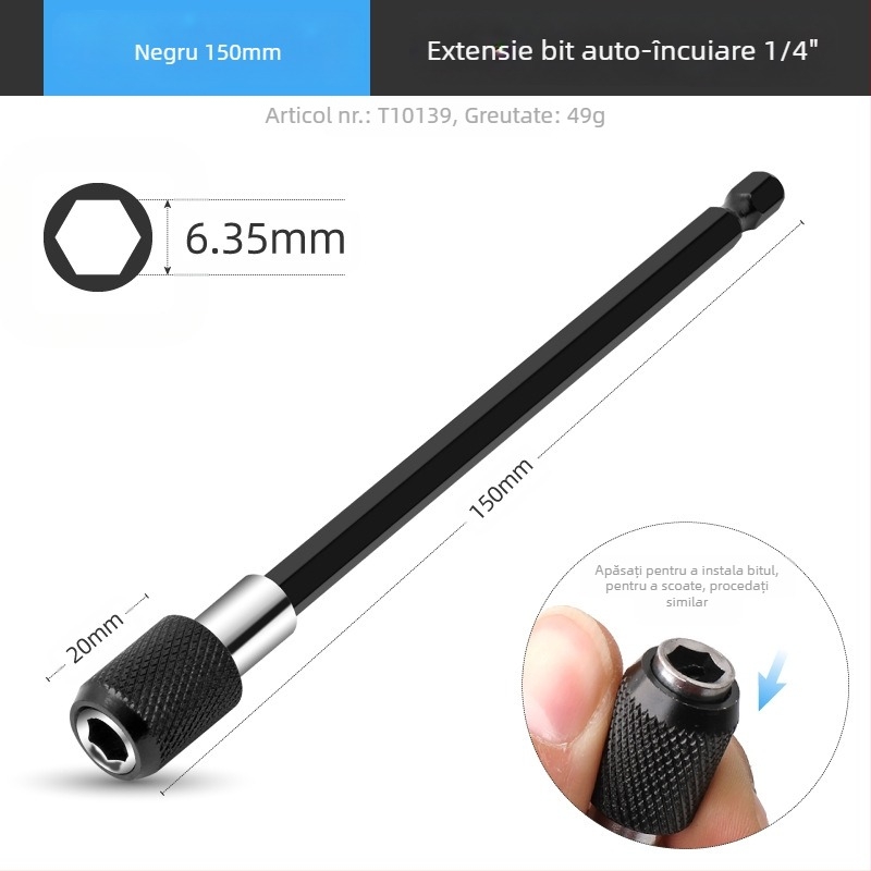 SteelMaster Bară de extensie pentru biți de burghiu, cu cuplaj magnetic auto-blocant și unealtă hex cu schimbare rapidă