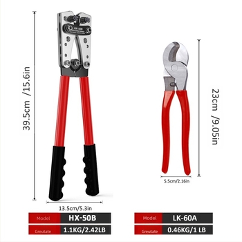 HX-50B Clești de crimpare pentru terminale goale, crimpare manuală la rece, pin C45, oțel cu conținut ridicat de carbon