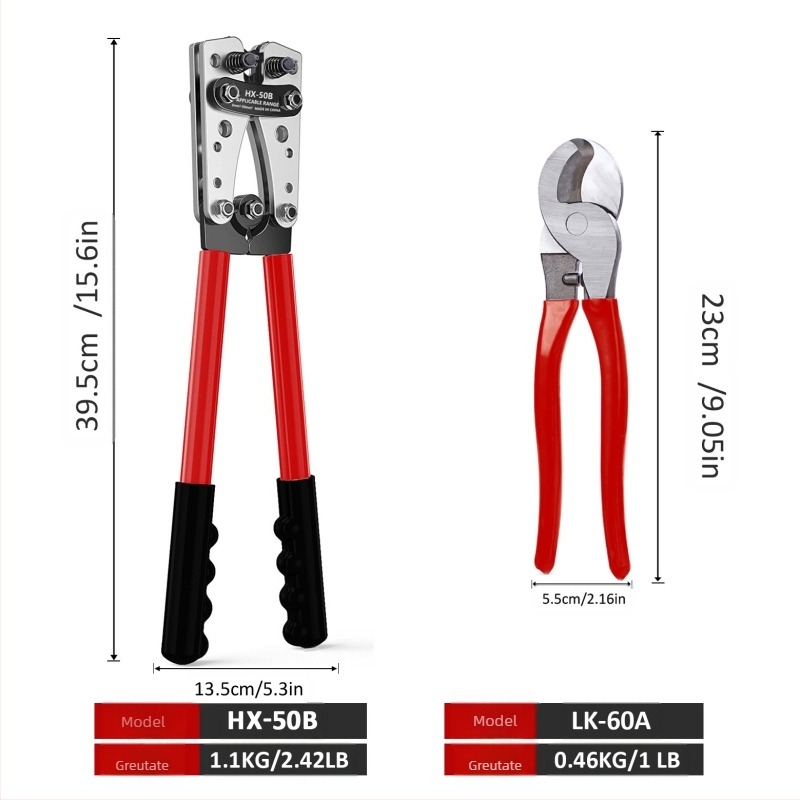 HX-50B Clești de crimpare pentru terminale goale, crimpare manuală la rece, pin C45, oțel cu conținut ridicat de carbon