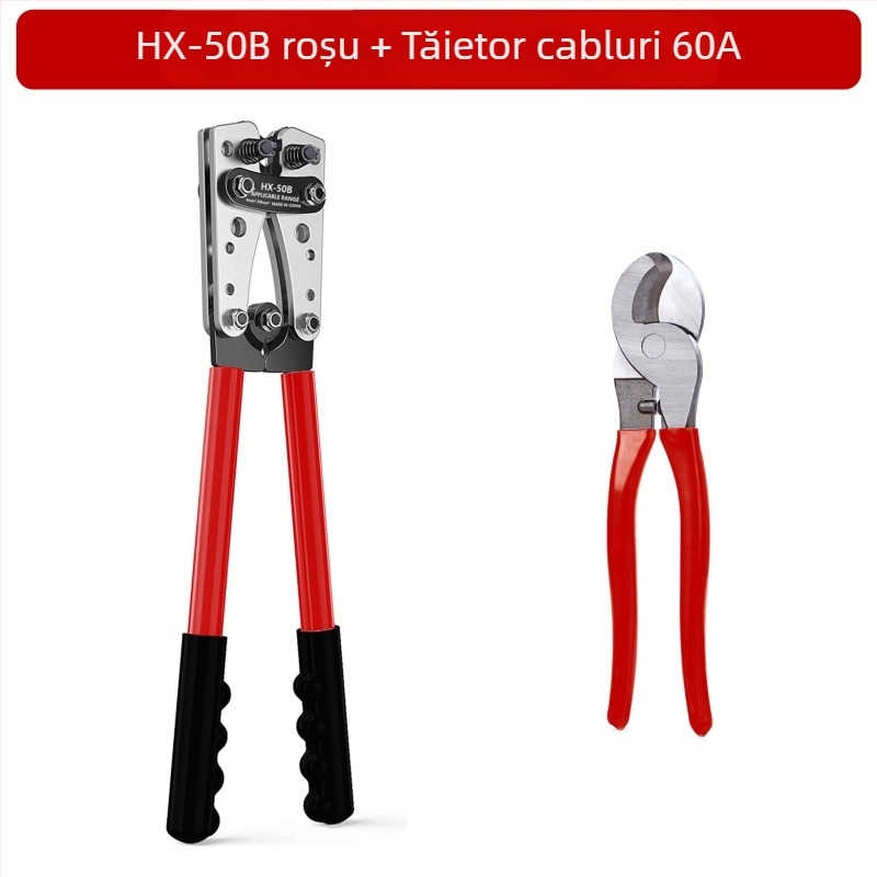 HX-50B Clești de crimpare pentru terminale goale, crimpare manuală la rece, pin C45, oțel cu conținut ridicat de carbon