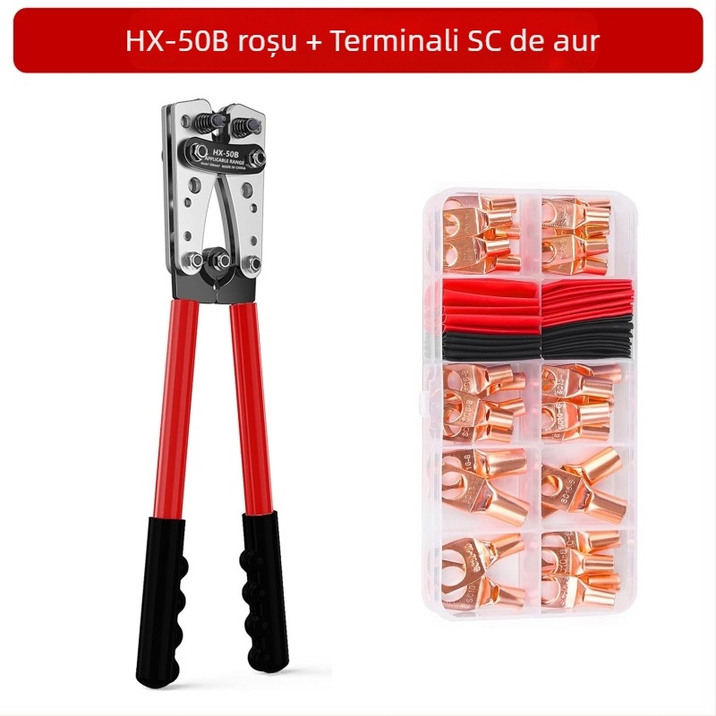 HX-50B Clești de crimpare pentru terminale goale, crimpare manuală la rece, pin C45, oțel cu conținut ridicat de carbon