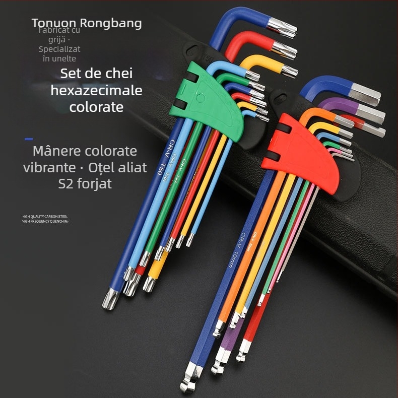 Rongbang Set chei hexagonale cu cap rotund, oțel CR-V