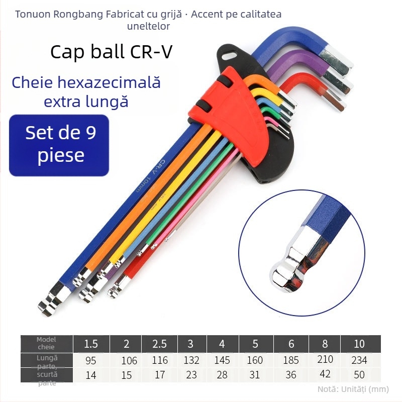 Rongbang Set chei hexagonale cu cap rotund, oțel CR-V