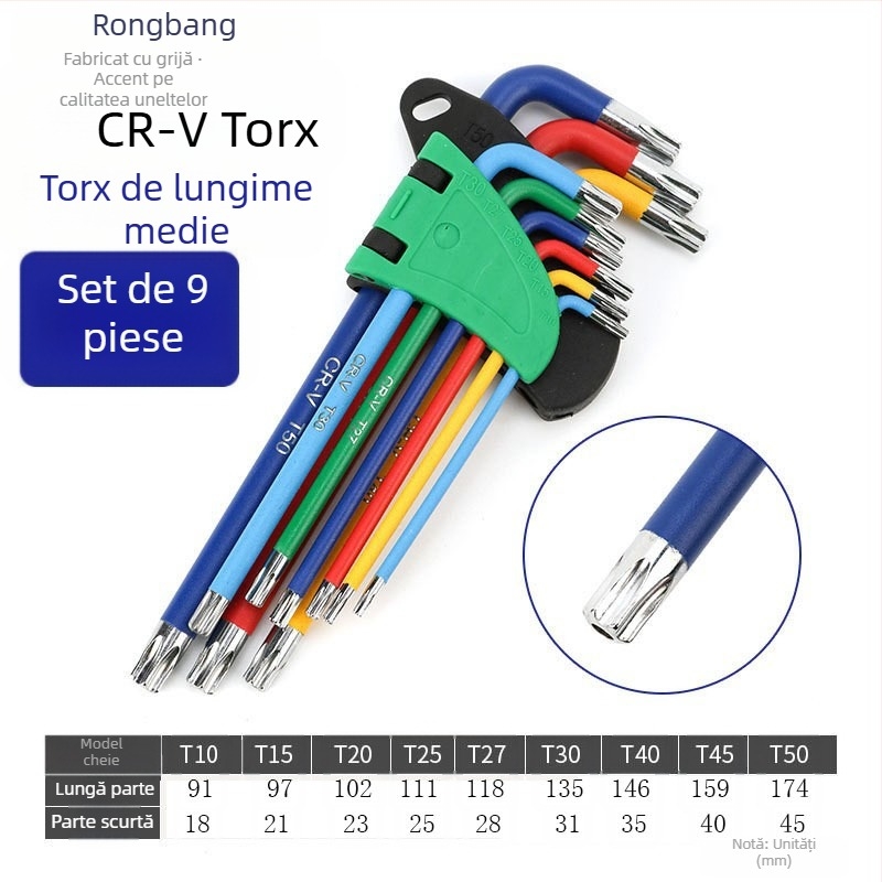 Rongbang Set chei hexagonale cu cap rotund, oțel CR-V
