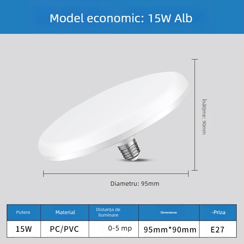 Lampa LED cu soclu E27, 1100 lm, fascicul de 180°, 220V, viață de 10000 h