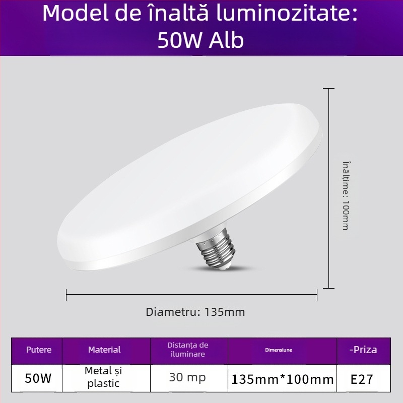 Lampa LED cu soclu E27, 1100 lm, fascicul de 180°, 220V, viață de 10000 h