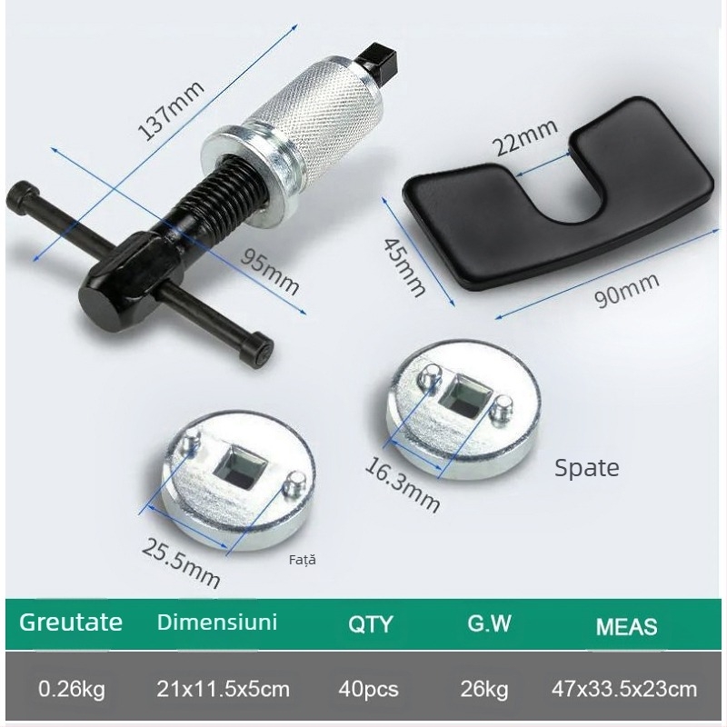 Instrument de reglare a cilindrului de frână, set de 3 bucăți, pentru demontare și montaj plăci de frână