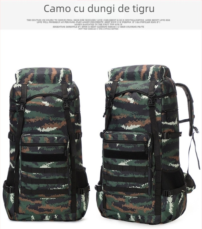 Rucsac de drumeție pentru munte – unisex, material Oxford, bretele cu pernă de aer, căptușeală poliester, model în dungi, rezistent la uzură, reduce povara