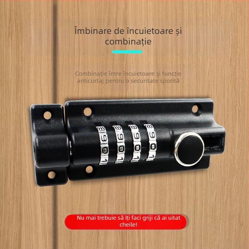 Încuietoare cu parolă tip latch din aliaj de zinc – montaj fără găuri, rezistentă la apă și la ruginire, zăvor exterior pentru uși din lemn