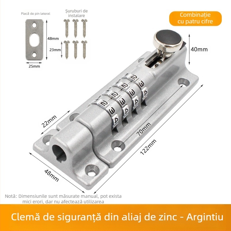 Încuietoare cu parolă tip latch din aliaj de zinc – montaj fără găuri, rezistentă la apă și la ruginire, zăvor exterior pentru uși din lemn