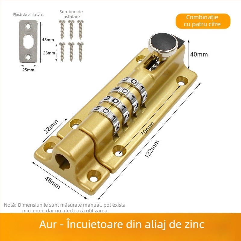 Încuietoare cu parolă tip latch din aliaj de zinc – montaj fără găuri, rezistentă la apă și la ruginire, zăvor exterior pentru uși din lemn