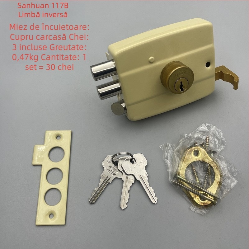 Mingda 117 încuietoare cu trei limbi pentru uși exterioare – încuietoare cu nucleu, stil modern minimalist