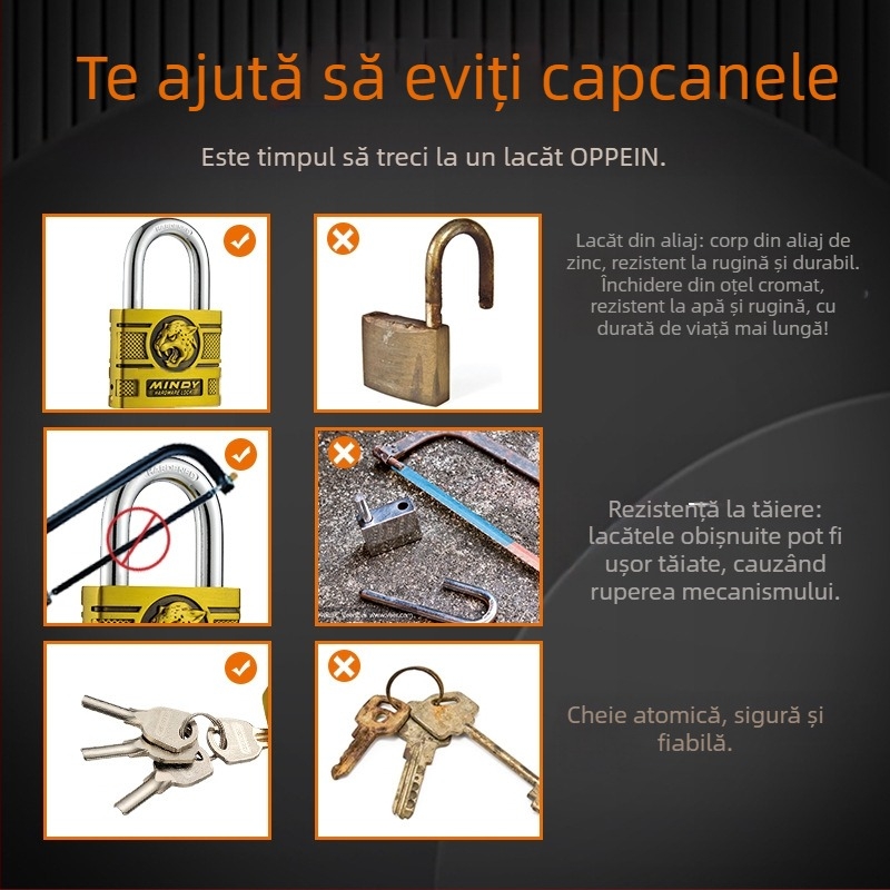 Incuietoare de uz casnic din aliaj de zinc Mindy, model A17/AF17, pentru exterior: uși, cămine studențești, ferestre și garaje.