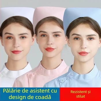Pălărie pentru asistentă medicală - din bumbac twill, monocromă, margine lată, vârf înalt, pentru spital