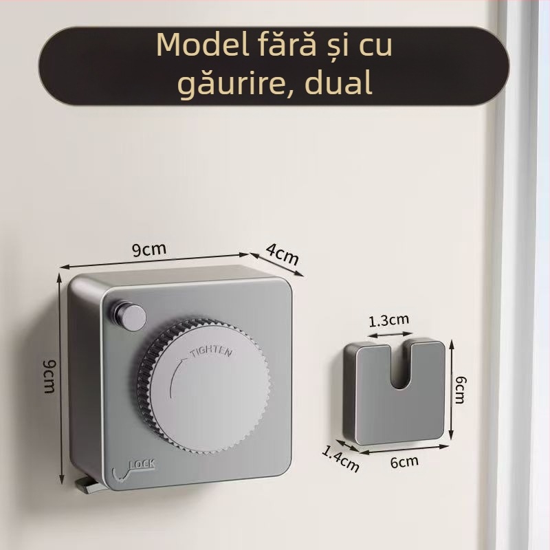 Sfoară de uscare pentru balcon, telescopică, montaj fără găuri, sârmă din oțel inoxidabil 304, bază din ABS + aluminiu