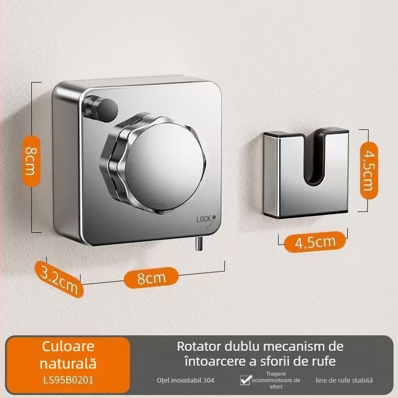Sfoară de uscare pentru balcon, telescopică, montaj fără găuri, sârmă din oțel inoxidabil 304, bază din ABS + aluminiu
