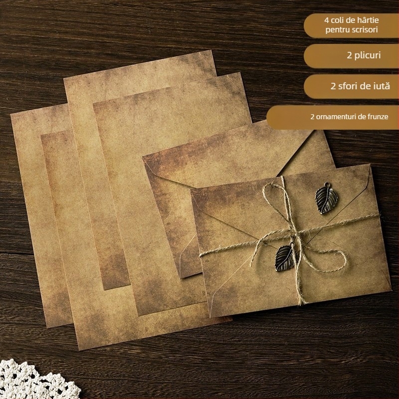 MOYL Set de scrisori din kraft cu plicuri – scrisori de dragoste scrise de mână, scrisori de mărturisire, pandant din șnur de cânepă, nostalgic romantic