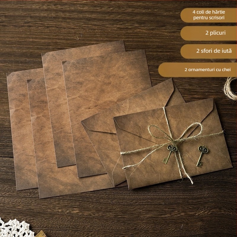 MOYL Set de scrisori din kraft cu plicuri – scrisori de dragoste scrise de mână, scrisori de mărturisire, pandant din șnur de cânepă, nostalgic romantic