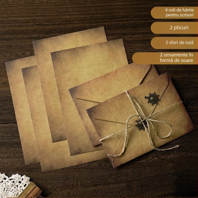 MOYL Set de scrisori din kraft cu plicuri – scrisori de dragoste scrise de mână, scrisori de mărturisire, pandant din șnur de cânepă, nostalgic romantic