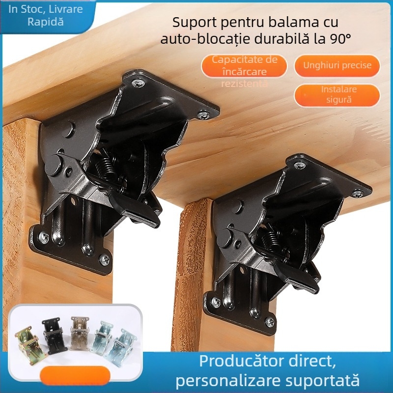 Balama pliantă 90° pentru mobilier – blocare automată, pentru mese și bănci, din oțel de înaltă rezistență, procese: ștanțare, nituri și placare