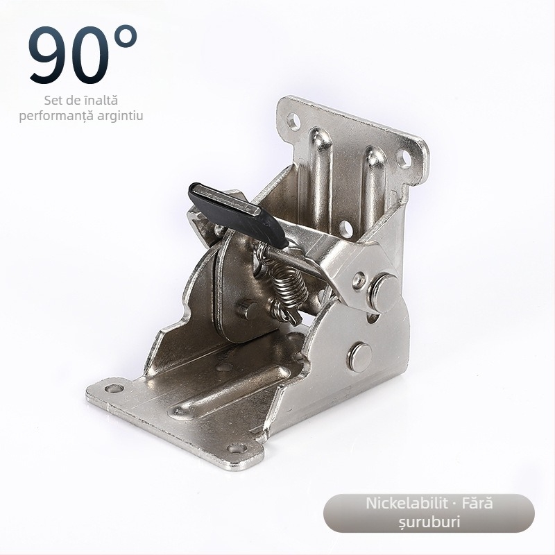 Balama pliantă 90° pentru mobilier – blocare automată, pentru mese și bănci, din oțel de înaltă rezistență, procese: ștanțare, nituri și placare