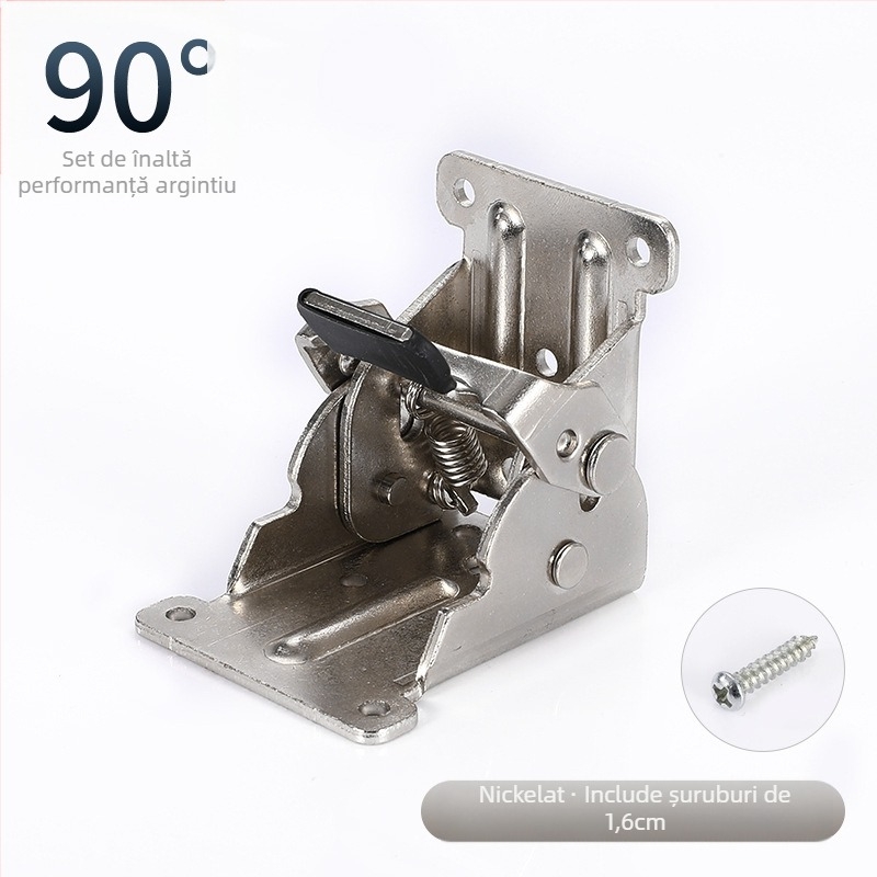 Balama pliantă 90° pentru mobilier – blocare automată, pentru mese și bănci, din oțel de înaltă rezistență, procese: ștanțare, nituri și placare