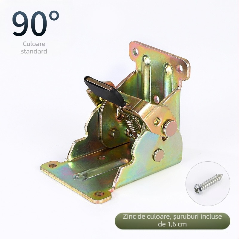 Balama pliantă 90° pentru mobilier – blocare automată, pentru mese și bănci, din oțel de înaltă rezistență, procese: ștanțare, nituri și placare