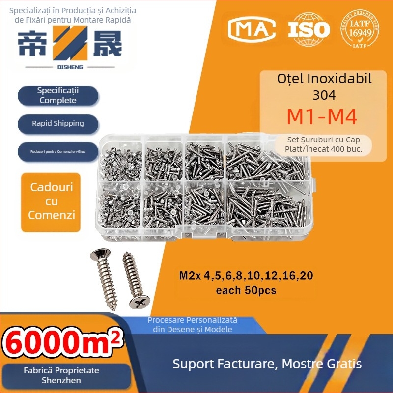 Disheng set șuruburi autofiletante din oțel inoxidabil 304 cu cap bombat, finisaj alb, calitate produs 4.8