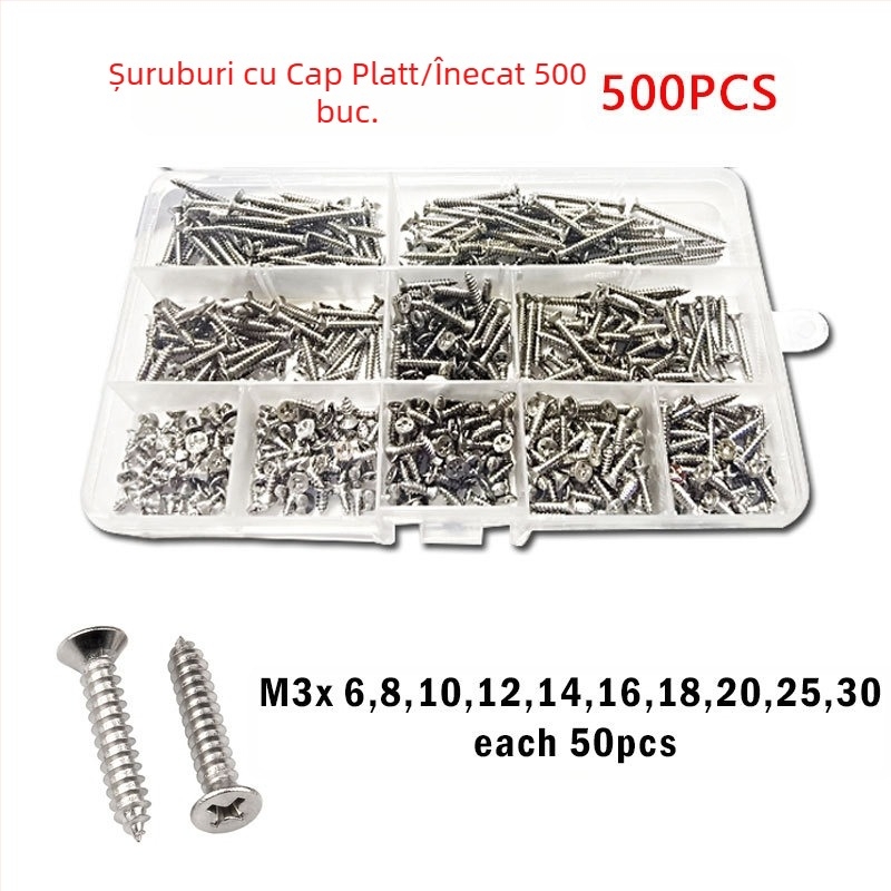 Disheng set șuruburi autofiletante din oțel inoxidabil 304 cu cap bombat, finisaj alb, calitate produs 4.8